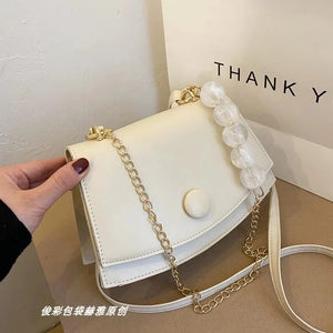 Solid Flap Bag PU Leather Shoulder Bags Women Spherical Chain Belt