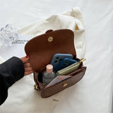 Flap Square Crossbody Bag PU Leather Wide Strap Handbag