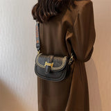 Flap Square Crossbody Bag PU Leather Wide Strap Handbag