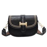 Flap Square Crossbody Bag PU Leather Wide Strap Handbag