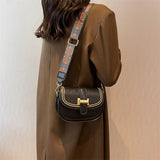 Flap Square Crossbody Bag PU Leather Wide Strap Handbag