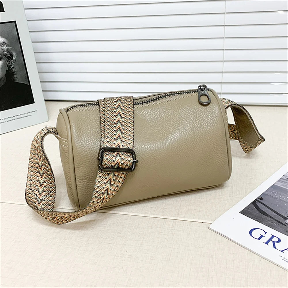 Solid Leather Women Crossbody Bags Minimalist Style Ladies Shoulder Bags