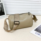 Solid Leather Women Crossbody Bags Minimalist Style Ladies Shoulder Bags