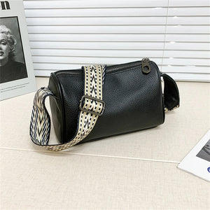 Solid Leather Women Crossbody Bags Minimalist Style Ladies Shoulder Bags