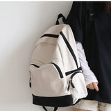 Solid Canvas Backpack Inclined Zipper Travel Bag Large Schoolbag