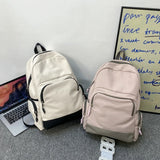 Solid Canvas Backpack Inclined Zipper Travel Bag Large Schoolbag