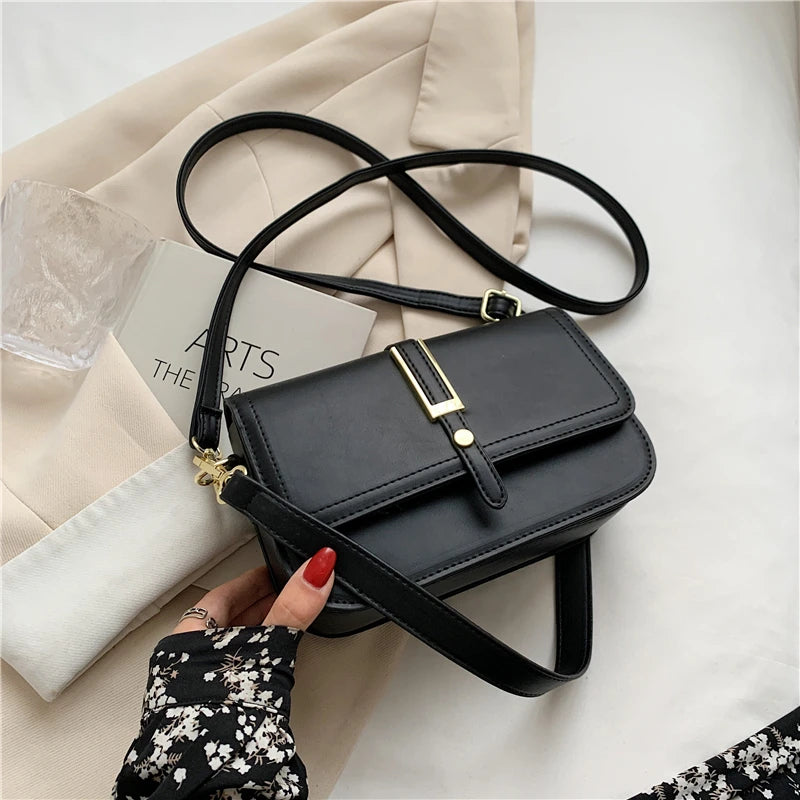 Vintage High Woman Leather Shoulder Bag Flap Crossbody Handbag