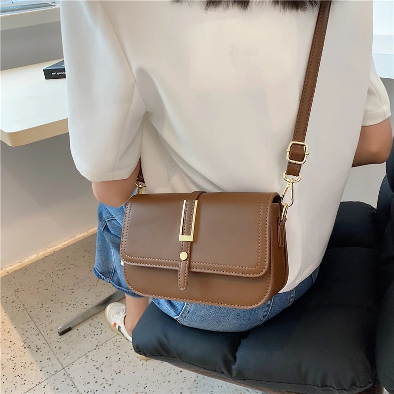 Vintage High Woman Leather Shoulder Bag Flap Crossbody Handbag