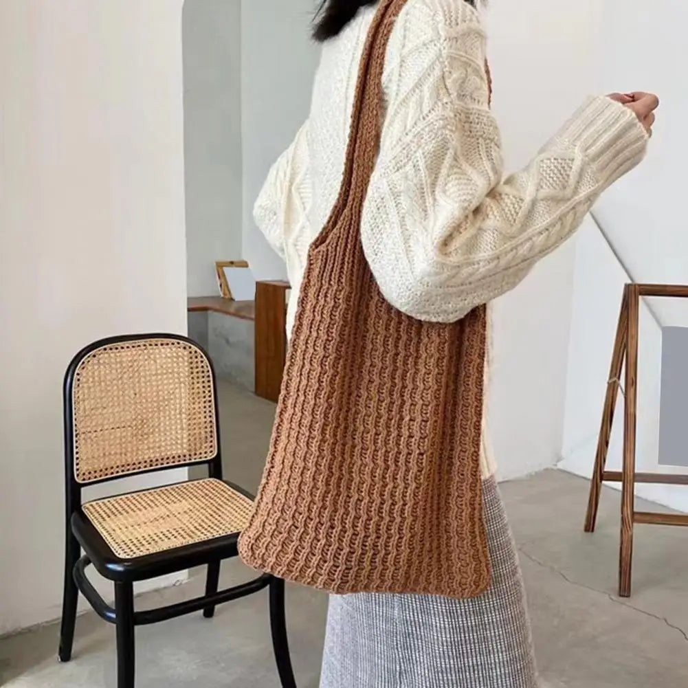Vintage Large Capacity Knitted Tote Bag for Travel