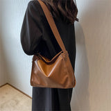 Solid Leather Crossbody Handbag Women Vintage Shoulder Tote Bag