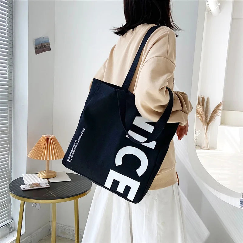 Hand Printed Canvas Shopping Bag Women's Handbag
