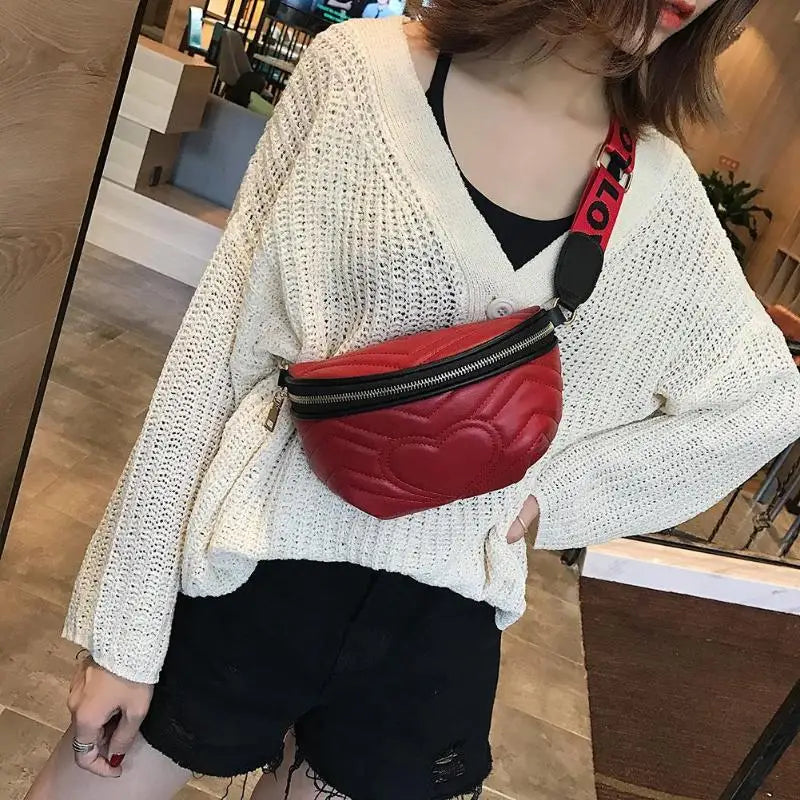 Heart Decor Women Waist Bag Crossbody Shoulder Bag