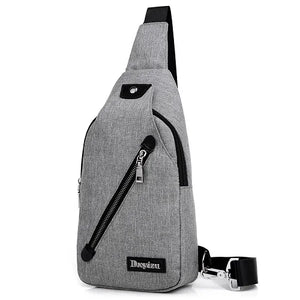 Solid Men Casual Usb Chest Pack Shoulder Bag Travel Male Messenger Bag