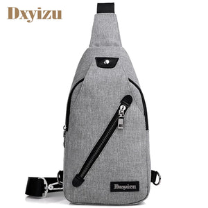 Solid Men Casual Usb Chest Pack Shoulder Bag Travel Male Messenger Bag