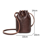 Solid Oil Wax Leather Bucket Bag Draw Cord Women Shoulder Crossbody Bags