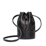 Solid Oil Wax Leather Bucket Bag Draw Cord Women Shoulder Crossbody Bags