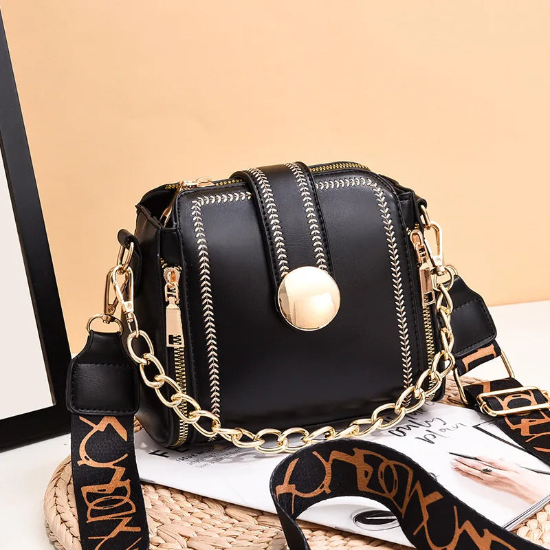 Solid PU Leather Crossbody Bag Lock Shoulder Travel Handbag