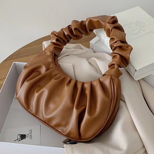 Solid PU Leather Pleated Cloud Shoulder Bags For Women