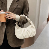 Solid PU Leather Pleated Cloud Shoulder Bags For Women