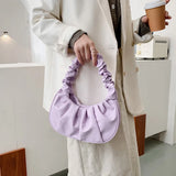 Solid PU Leather Pleated Cloud Shoulder Bags For Women