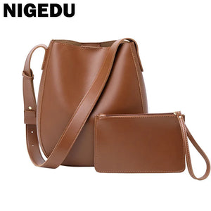 PU Leather Shoulder Bag Women Bucket Crossbody Bags Lady Handbags