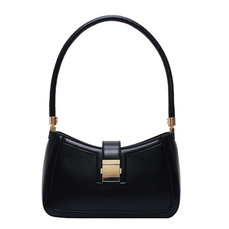 Solid PU Leather Shoulder Bag For Women with Hit Lock Handbag