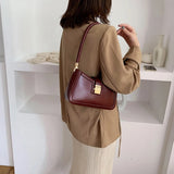 Solid PU Leather Shoulder Bag For Women with Hit Lock Handbag