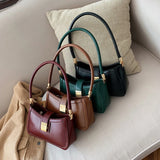 Solid PU Leather Shoulder Bag For Women with Hit Lock Handbag