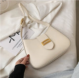 Solid PU Leather Shoulder Bags For Women Lock Handbags Small Travel Hand Bag