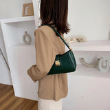 Solid PU Leather Shoulder Bag For Women with Hit Lock Handbag