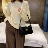 Solid PU Leather Shoulder Bag For Women with Hit Lock Handbag