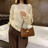 Solid PU Leather Shoulder Bag For Women with Hit Lock Handbag