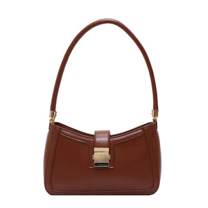 Small Lock Handbags for Women Solid PU Leather Shoulder Bags