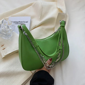 PU Leather Shoulder Sling Bag with Chain Satchel Purse for Women