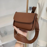 Solid PU Leather Women Bags Wide Strap Female Shoulder Crossbody Messenger Flap