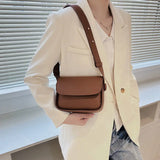 Solid PU Leather Women Bags Wide Strap Female Shoulder Crossbody Messenger Flap