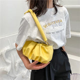 Solid Pleated Tote Bag Soft Leather Women Handbag Shoulder Armpit Bag