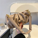 Solid Pleated Tote Bag Soft Leather Women Handbag Shoulder Armpit Bag