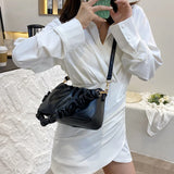 Solid Pleated Tote Bag Soft Leather Women's Handbag Travel Shoulder Armpit Bag