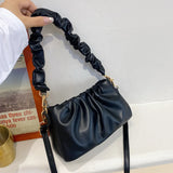 Solid Pleated Tote Bag Soft Leather Women's Handbag Travel Shoulder Armpit Bag