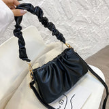 Solid Pleated Tote Bag Soft Leather Women's Handbag Travel Shoulder Armpit Bag