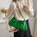 Pleated Tote Bag with Thick Chain Shoulder Strap