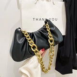 Pleated Tote Bag with Thick Chain Shoulder Strap