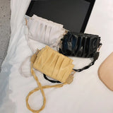 Solid Pleated Tote Bag PU Leather Women's Handbag Messenger Bag