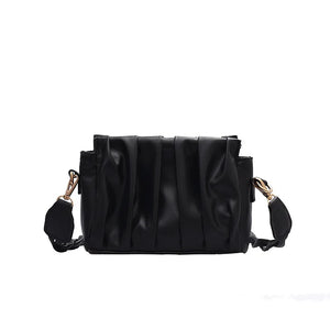 Solid Pleated Tote Bag PU Leather Women's Handbag Messenger Bag