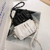 Solid Pleated Tote Bag PU Leather Women's Handbag Messenger Bag