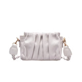 Solid Pleated Tote Bag PU Leather Women's Handbag Messenger Bag
