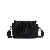 Solid Pleated Tote Bag PU Leather Women's Handbag Messenger Bag