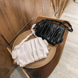 Solid Pleated Tote Bag PU Leather Women's Handbag Messenger Bag