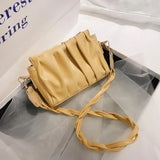Solid Pleated Tote Bag PU Leather Women's Handbag Messenger Bag